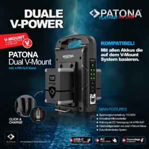 Platinum 2-channel charger V-mount batteries 6A*2 USB-C:PD100W out incl. 4-pin XLR cable